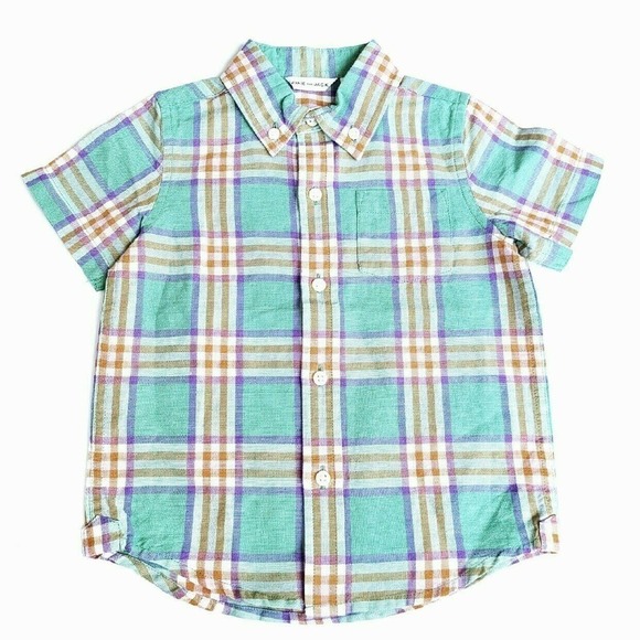 Janie & Jack Linen Plaid Button Up 2T Pastel Spring Colors - Picture 1 of 5